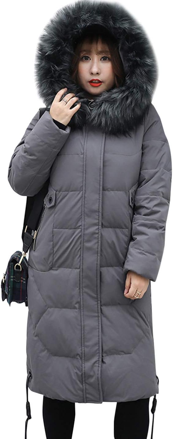 Flygo Women's Thickened Removable Fur Hooded Long Down Jacket Parka Puffer Coat 3XL