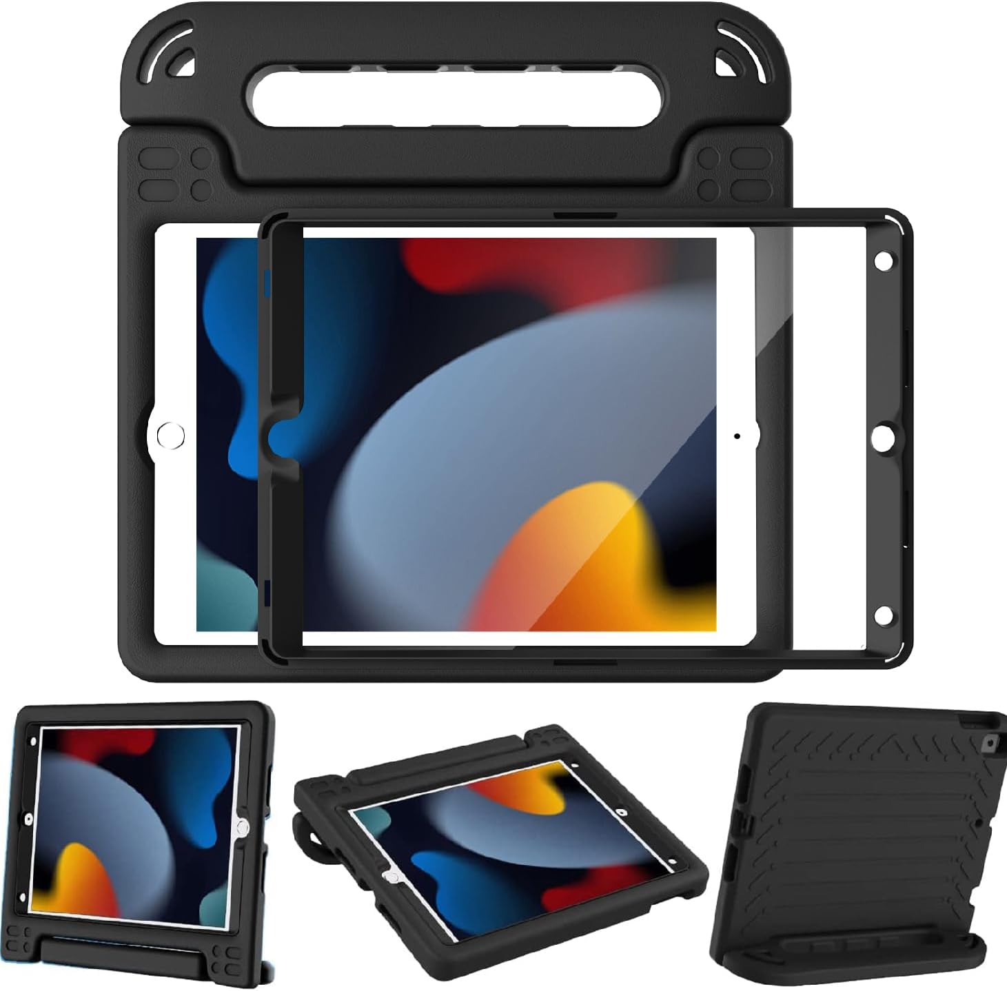 BMOUO Kids Case for iPad 9th 8th 7th Generation (10.2 Inch, 2021/2020/2019) - with Screen Protector, Shockproof Light Weight Handle Stand iPad 10.2 Case for Kids, Black