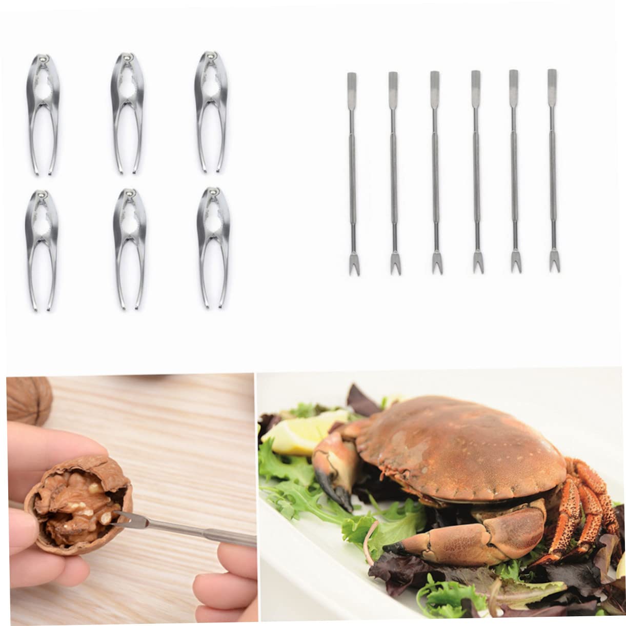 Cabilock Juego de Utensilios para Marisco 12 Piezas (6 Tenacillas 6 Picas) Aleación de Zinc y Acero Inoxidable Resistente Abridor de Langostas y Crustáceos para Comedor y Cocina Doméstica