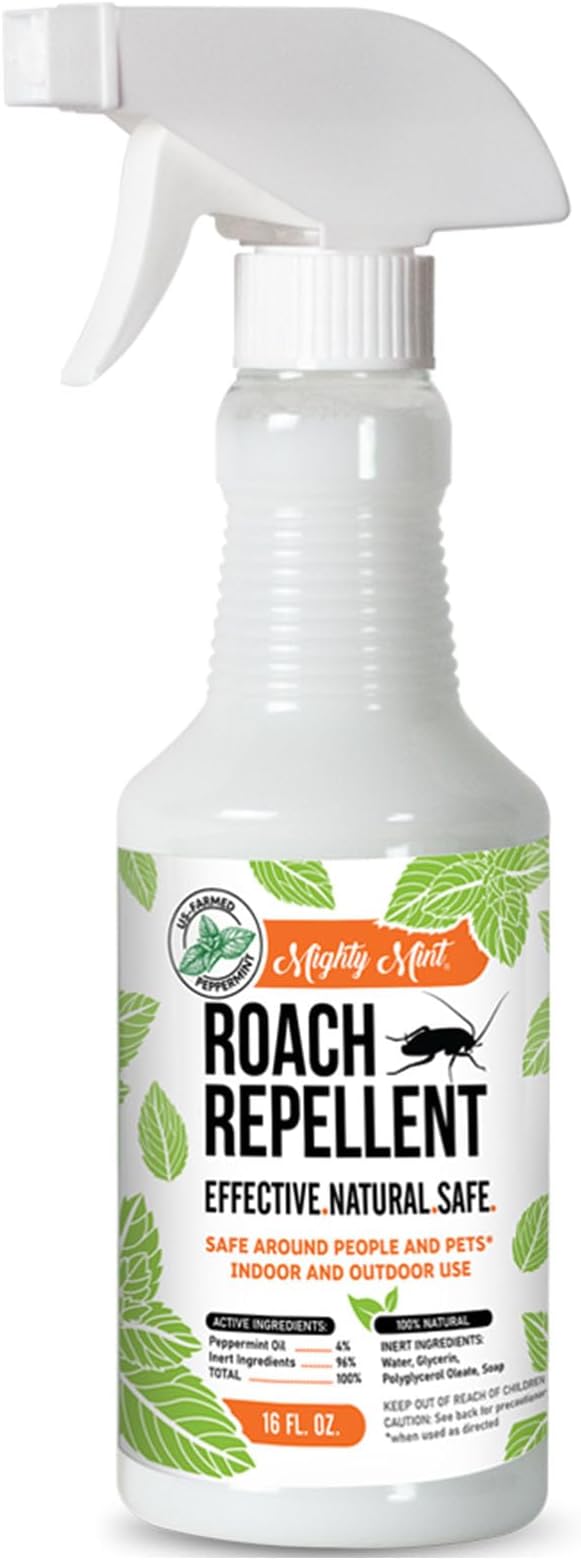 Mighty Mint Peppermint Oil Roach Repellent Spray – Natural Cockroach Killer for Indoor & Outdoor Use – Plant-Based Insect & Pest Control – 16 oz