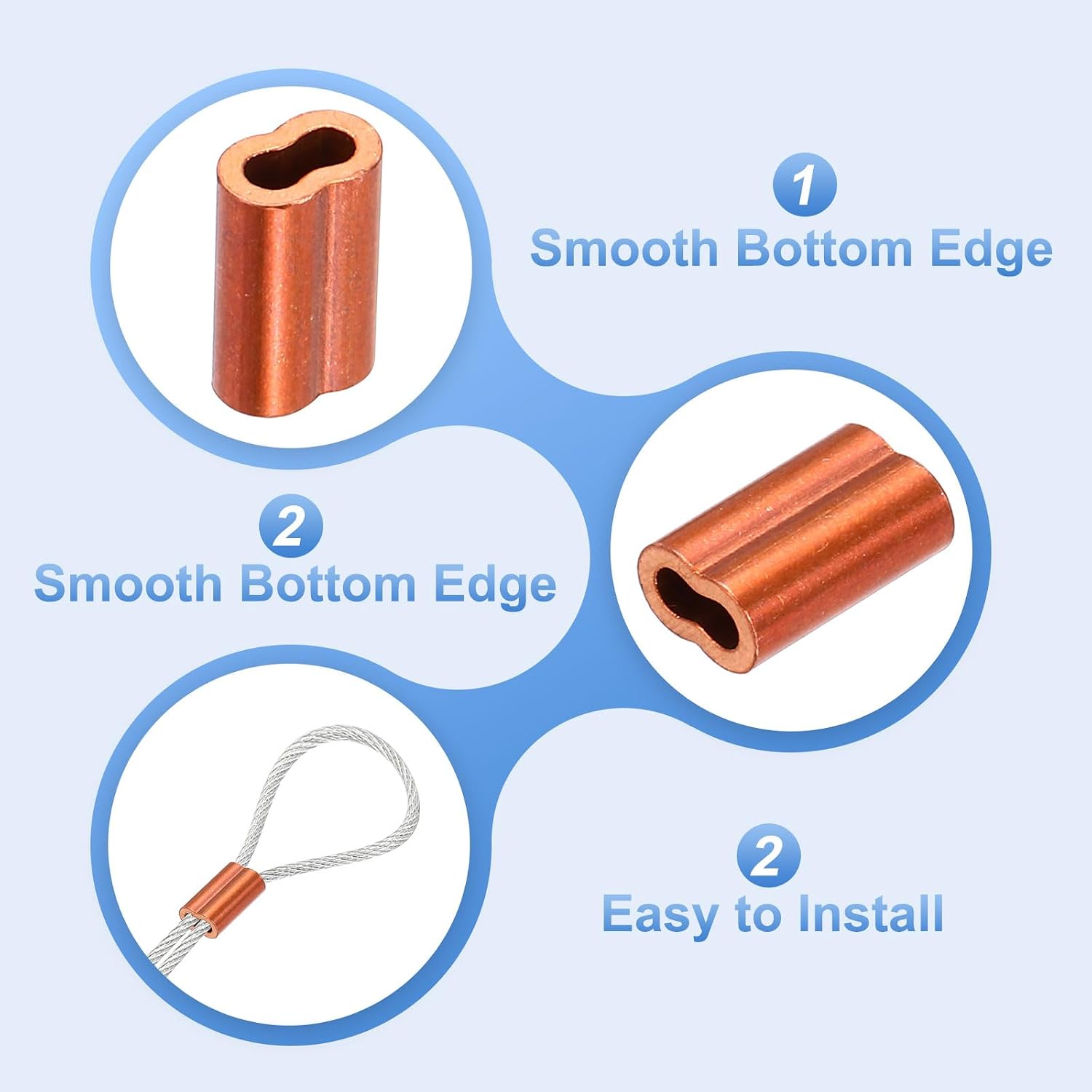 MECCANIXITY Copper Duplex Oval Crimping Sleeve 1/16"(1.5mm) Cable Ferrule Crimping Loop Sleeve for Wire Rope Cable Fishing Line, Pack of 50