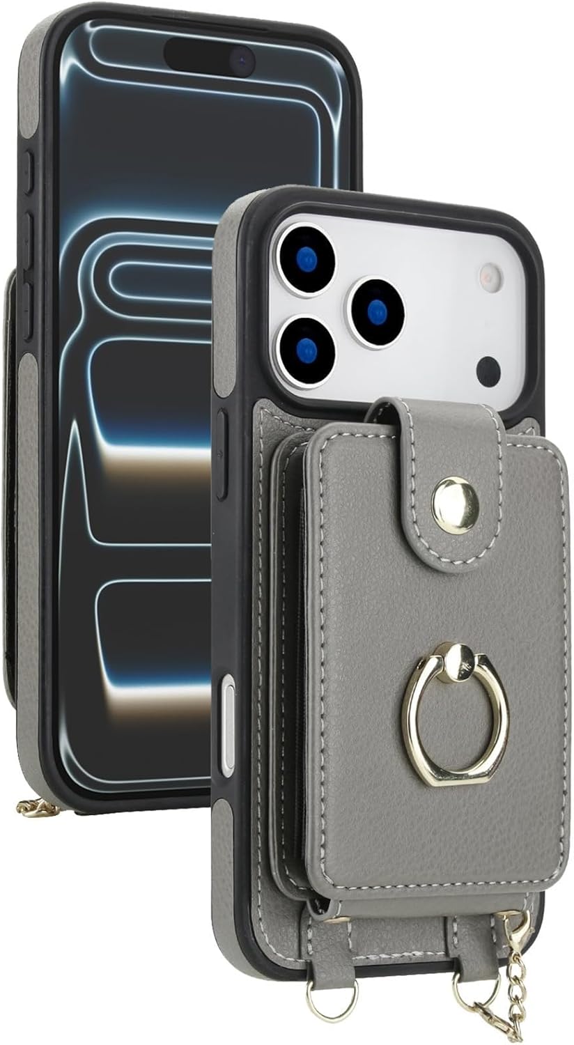 Magnetic Case for iPhone 17/17 Air/17 Pro/17 Pro Max, with Metal Ring Stand Detachable Crossbody Wallet Case Slim Leather Cover(Purple,17)