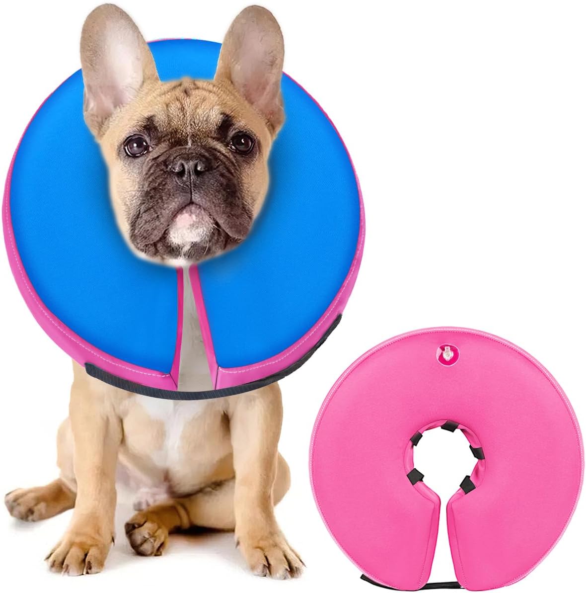 MIDOG Soft Inflatable Dog Cone, Donut E-Collar Alternative for After Surgery, Prevents Licking, Allowing Normal Eating & Vision,Comfortable Recovery Collar for Small Medium Large Dogs&Cats,PinkBlue-M