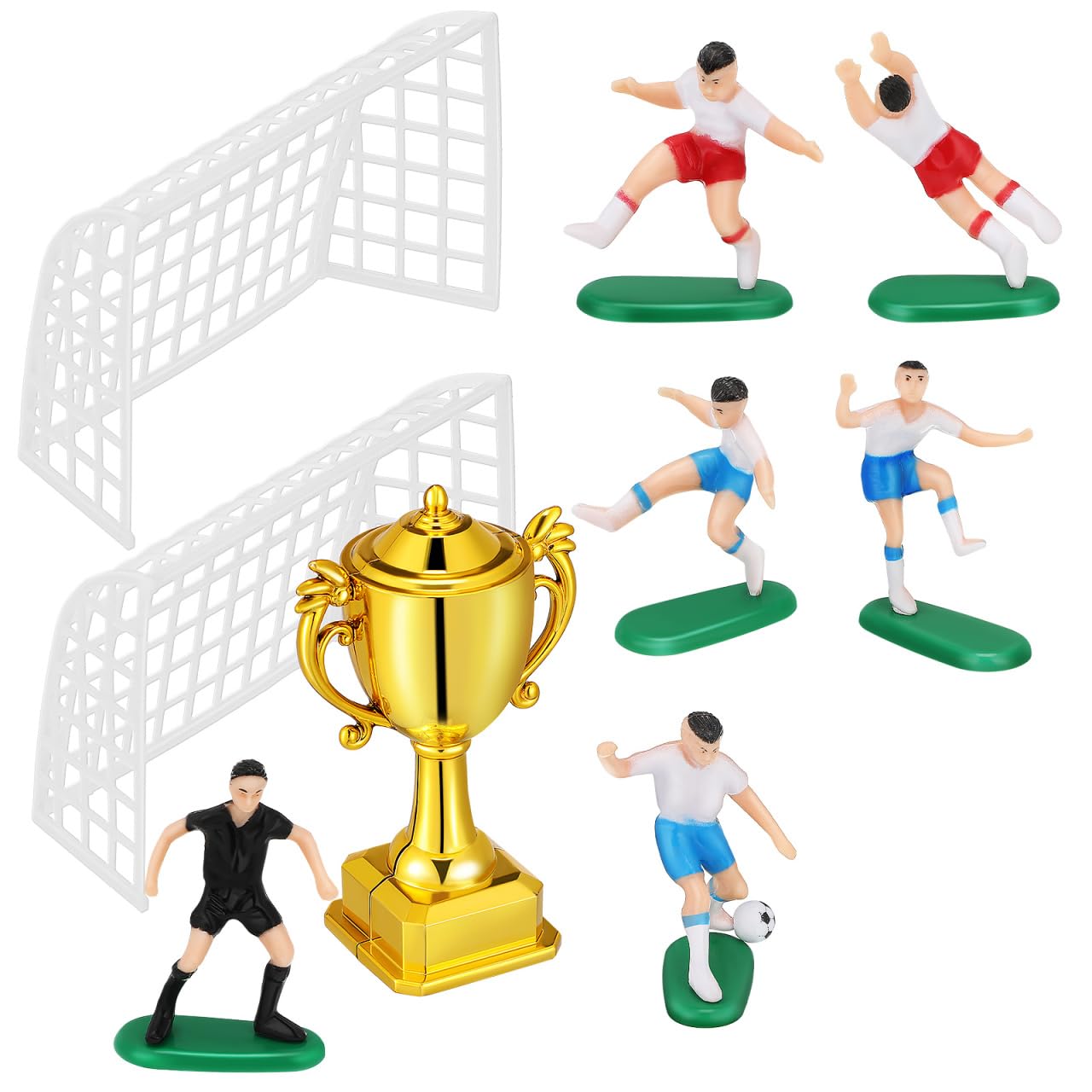 Toddmomy 1 Set Dollhouse Miniature Trophy Model Mini Goal Net Tiny Soccer Player Miniature Trophy Ornament Soccer Themed Cake Decoration Dollhouse