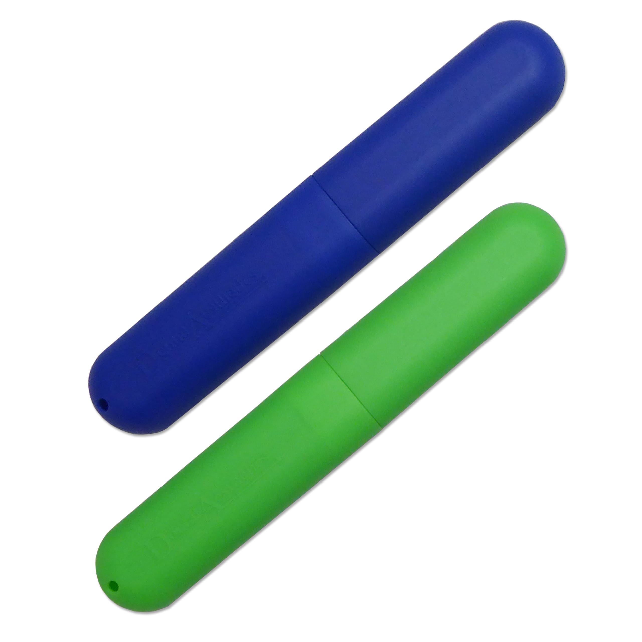 Childrens Toothbrush Case x 2 ~ Plastic Holder, Brushes Holidays, Travel Storage (Blue & Green)