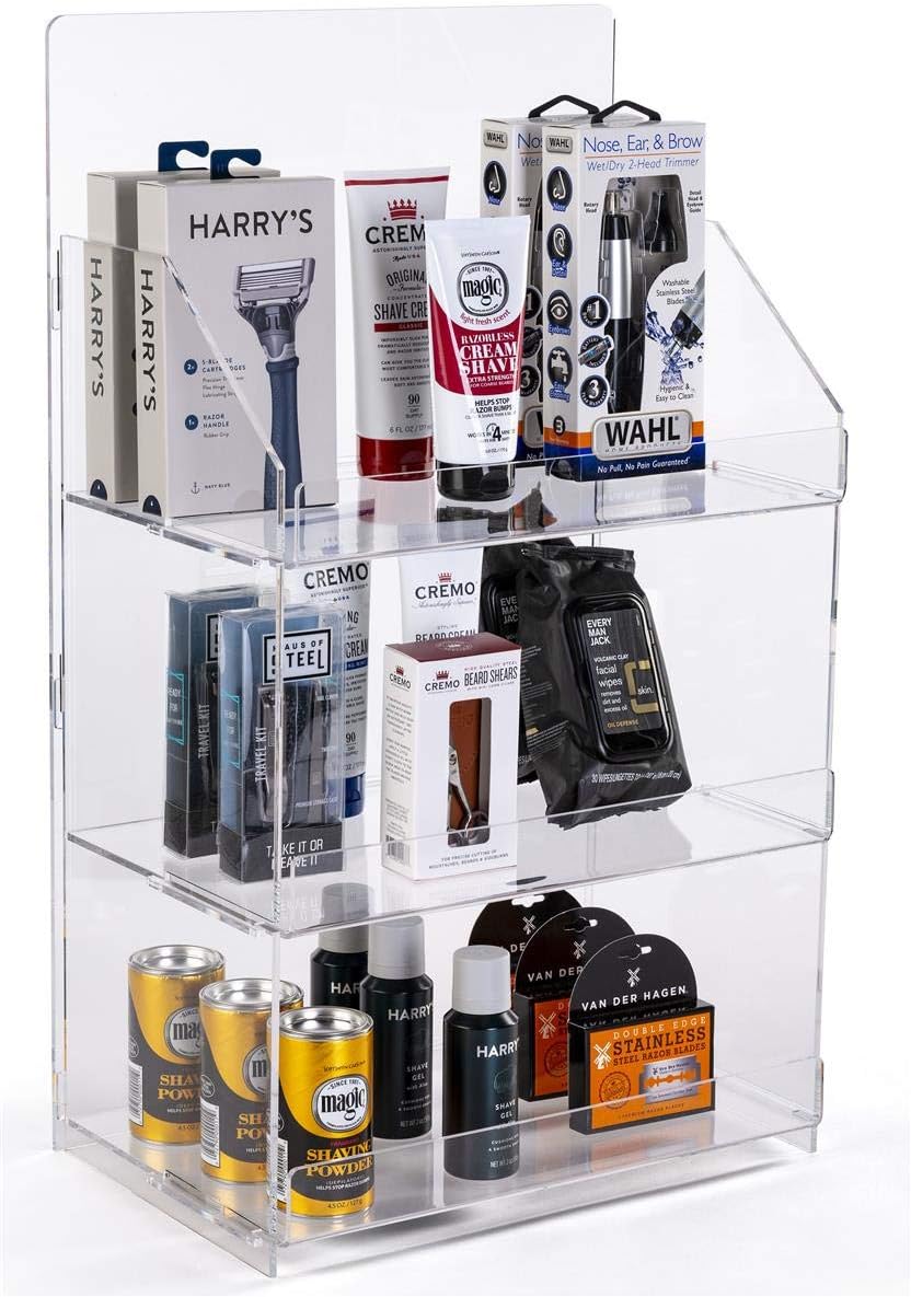 Displays2go Countertop Acrylic Display Case, 3-Tier – Clear (ACKNDSQLG)