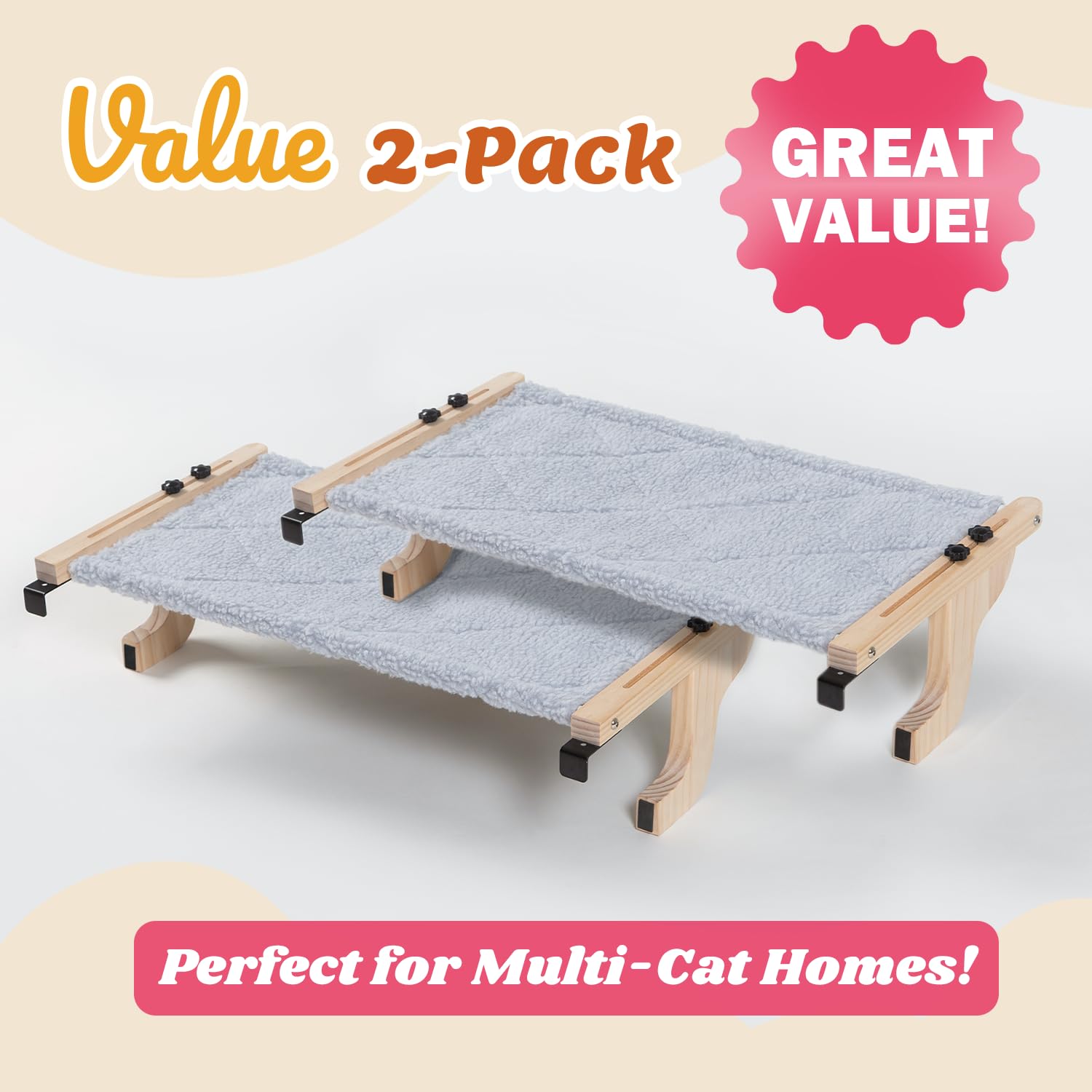 Zakkart 2 posatoi per gatti facili da sedere, per davanzale della finestra, design con legno di pino e robusta struttura in metallo, per gatti e gattini di grandi dimensioni (colore legno naturale con
