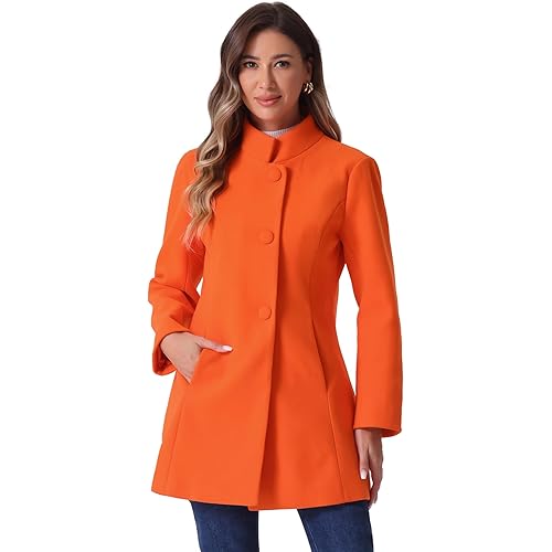 Allegra K Women's Winter Overcoat Mid-Long Stand Collar Single Breasted Coat Outerwear
