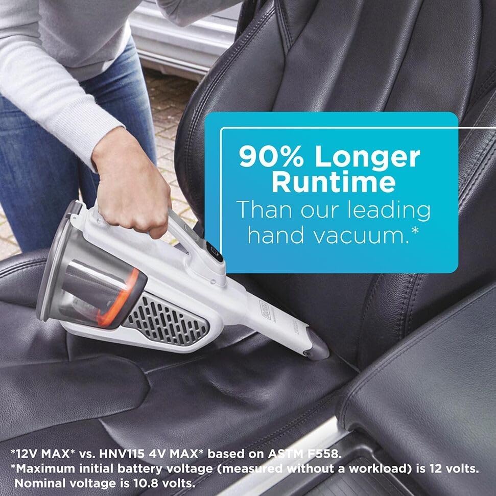BLACK+DECKER Dust Buster Hand Held Vacuum Cordless Rechargeable, Portable Vacuum for Car, Extended Runtime, Powerful Suction, Extra Long Crevice Tool, AdvancedClean+ (HHVK320J10)