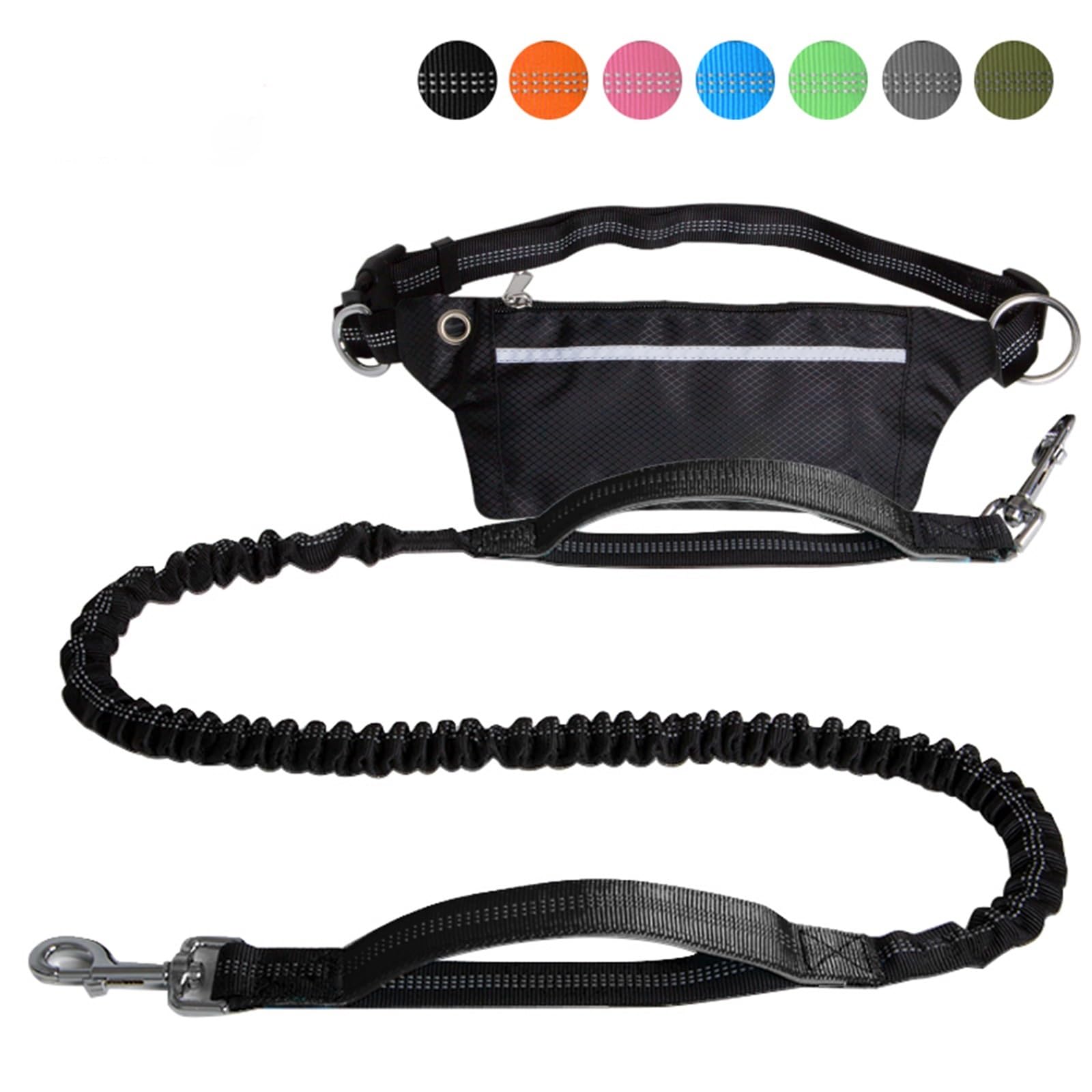 Hands Free Dog Running with Zipper Pouch Elastic Bungees Retractable Rope for Medium and Large Dog pour la Marche, la randonnée, l'entraînement, Le j(Purple)