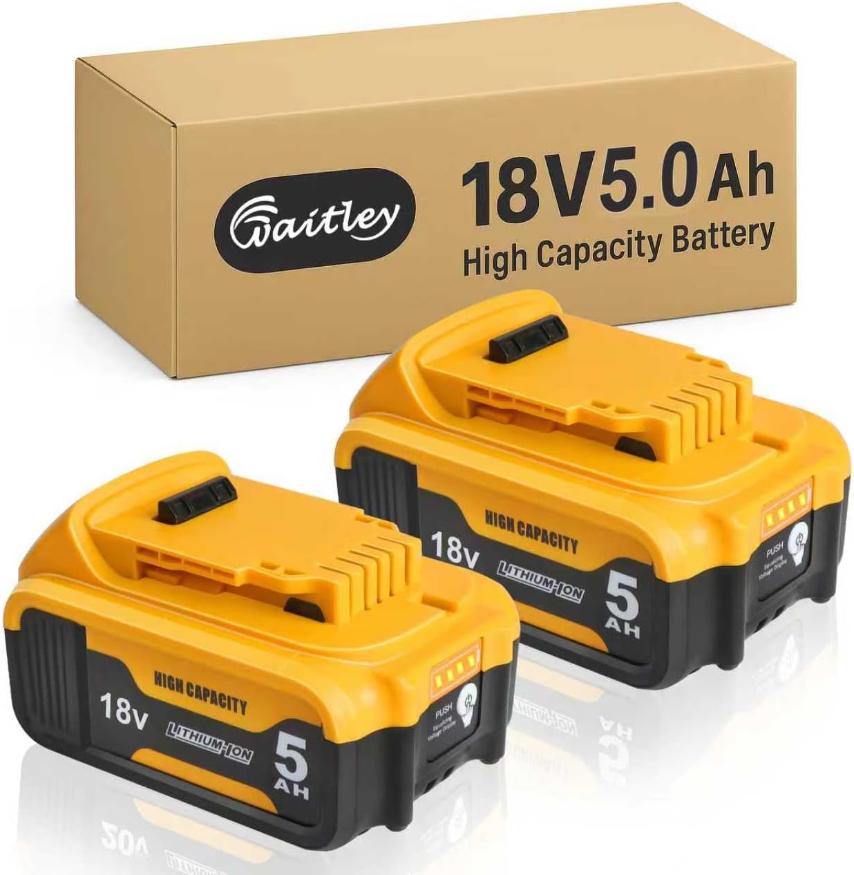 2 Pack Waitley 18V 5.0Ah Replacement Battery for dewalt battery 18v – Reliable Power for Drills, Impact Drivers & Daily Jobsite Use