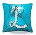 Livedeal 40x40cm Sequins Mermaid Reversible Pillow Case, Light Blue and Silver