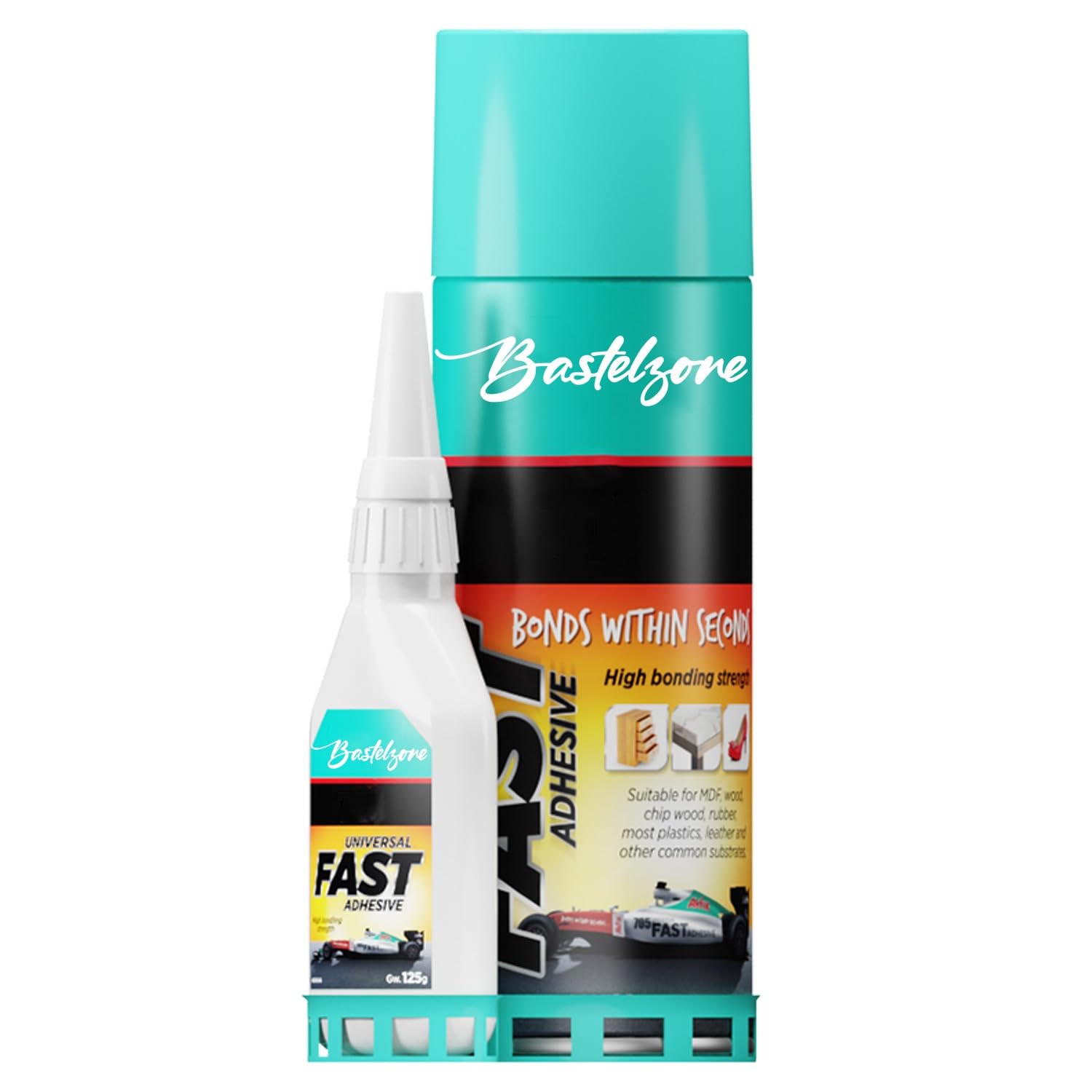 Superglue avec activateur en spray. Super colle avec accélérateur d'adhésif. Adhésif professionnel tout usage à haute force d'adhérence (50gr de colle avec 200ml de spray)
