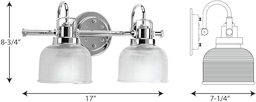 Miniatura 14 de Archie Collection - Lámpara de tocador de baño de cristal doble prismático transparente con 2 luces, cromo pulido