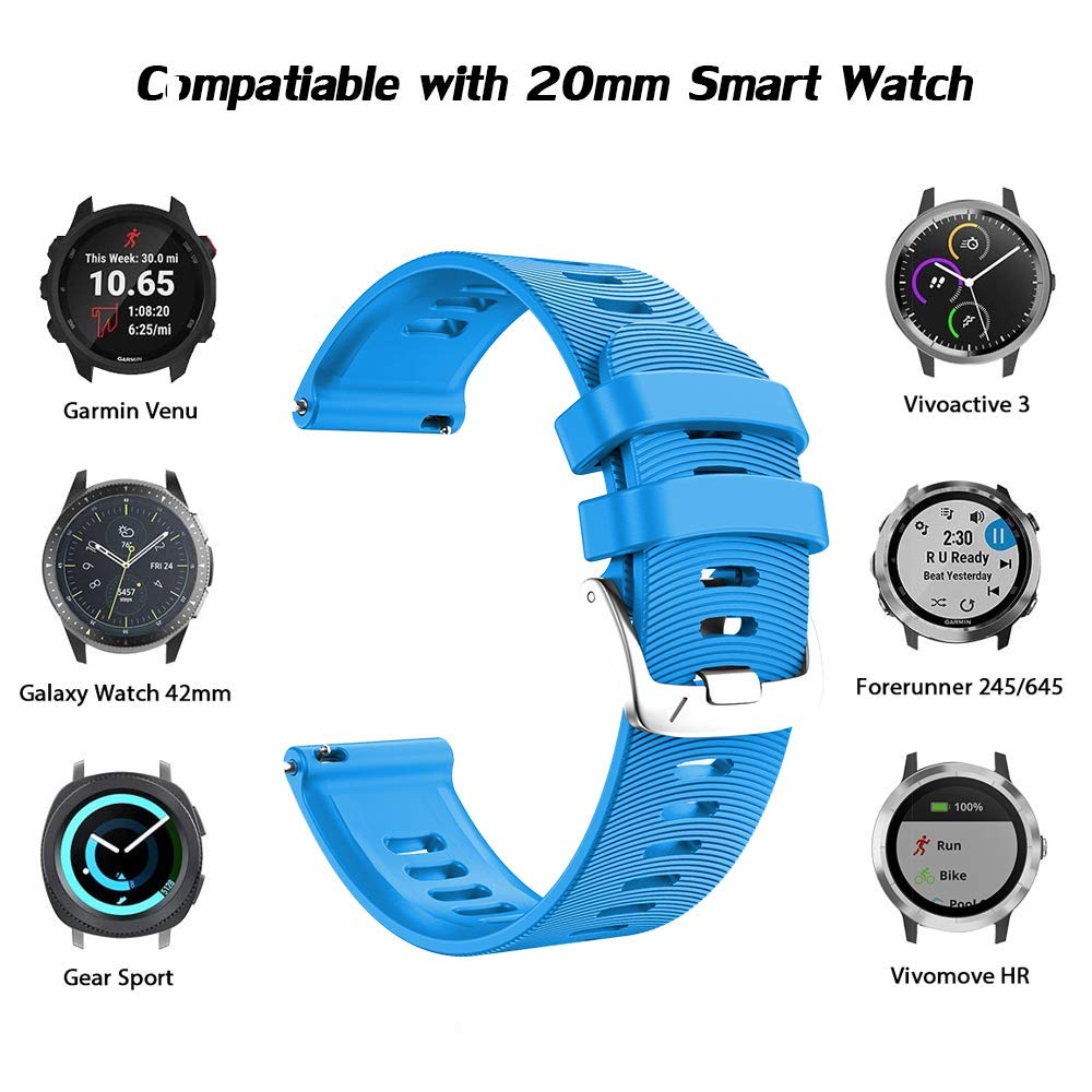 Cinturino In Silicone Compatibile Con Garmin Forerunner 245/645 E Altri 20mm – Quickfit Colorato – Traspirante E Regolabile - 5
