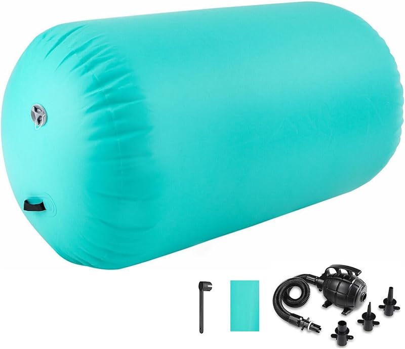 MEKETUM Felfújható Tornaszőnyeg 100x60cm - Gimnasztikai Léghengermatrac Kézenálláshoz, Jógához, Fitneszhez Pumpával - Zöld PVC Edzőhenger