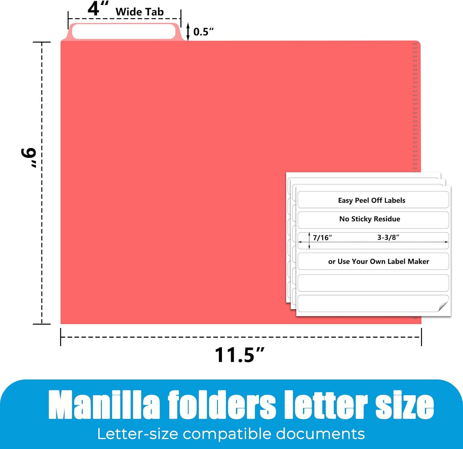 HABGP 12Pcs Colored Manilla Folders 8.5 x 11 Inches, Translucent Manila Folders Letter Size, Manila File Folders 1/3 Cut Letter Size, 3 Tab Plastic File Folder 3
