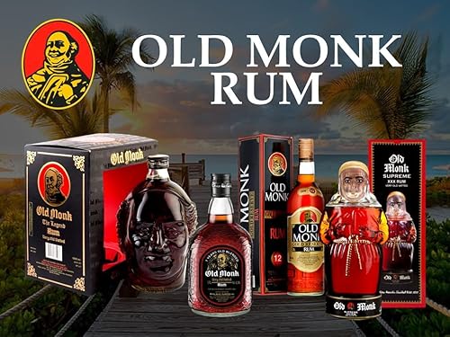 Old Monk Rum 7 Jahre – Rum mild im Geschmack – 1 Liter Rum – Ausgezeichneter Premium Dark Rum 42,8% Vol. – King of Rums seit 1855 – Ideal für Cocktails – Reichhaltige Textur – unvergleichliches Aroma