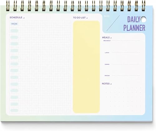 A5 Daily Planner Notepad – Undated Spiral Bound Daily Schedule Organizer with To-Do List, Meal Planner & Notes Section, Productivity for Work, School & Home