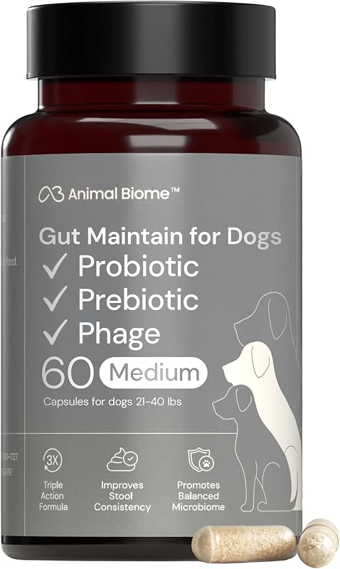 Probiótico para Cães com S. Boulardii, Pré-Bióticos e FOS AnimalBiome, 60 Cápsulas