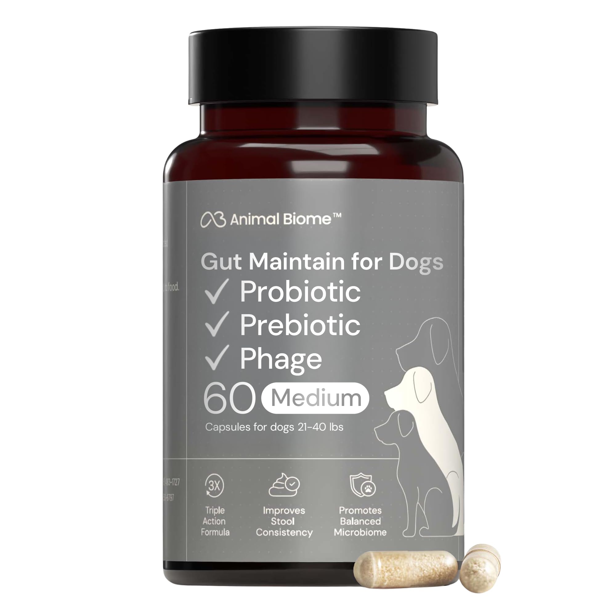 Animal Biome Medium Dog Pre &amp; Probiotics, S Boulardii, Gut Maintain, 60 Ct