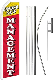 New Management Swooper Advertising Flag & Pole Kit - Perfect for Store Fronts, Businesses, Retailers, Shops, Events, Restaurants