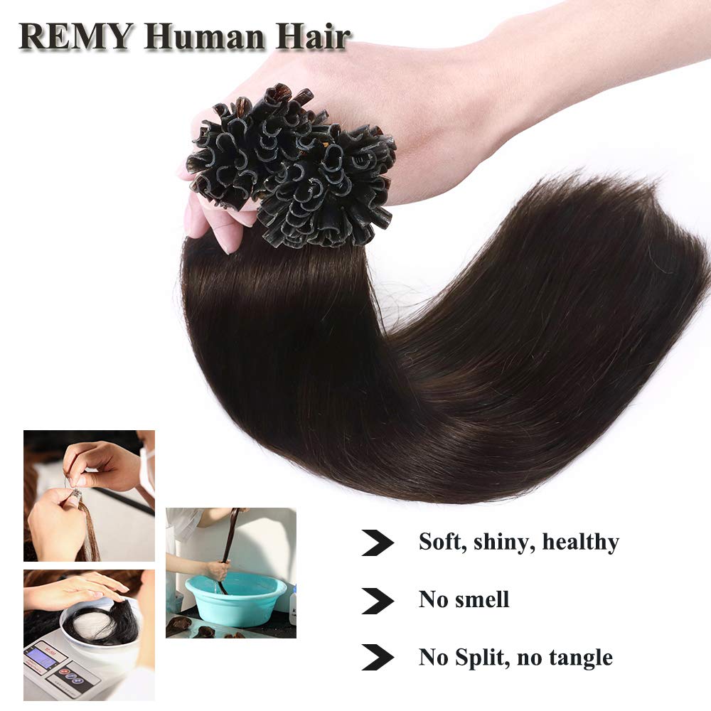 SEGO Extensions Echthaar Bondings Keratin U-Tip Remy Human Hair Haarverlängerung 50 Strähnen Dunkelbraun#2 24"(61cm)-50g