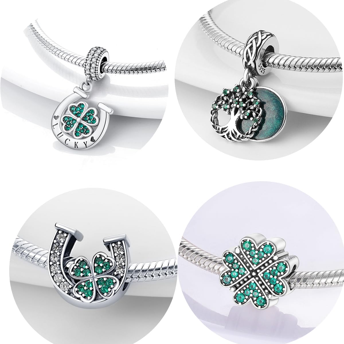 925 sterling silver pendant bracelet, four leaf clover buckle snake bone bracelet, ... - Image 2