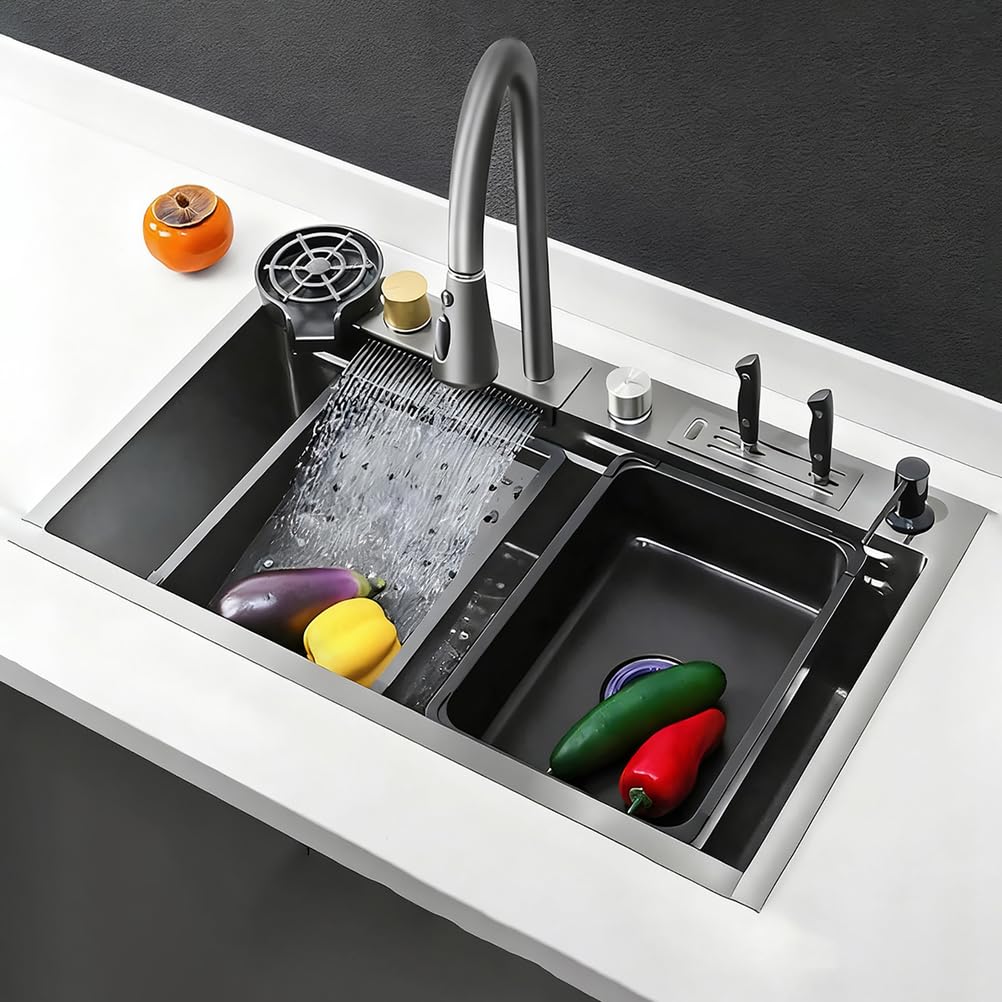 Évier de cuisine encastrable à robinet extractible et système filtré intégré