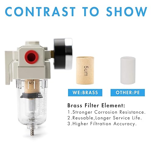 Miniatura 4 de Sistema de secado de aire NPT de 14 pulgadas  Filtro de compresor de aire  Filtros de aire dobles  Combo de regulador de presión de aire - Drenaje