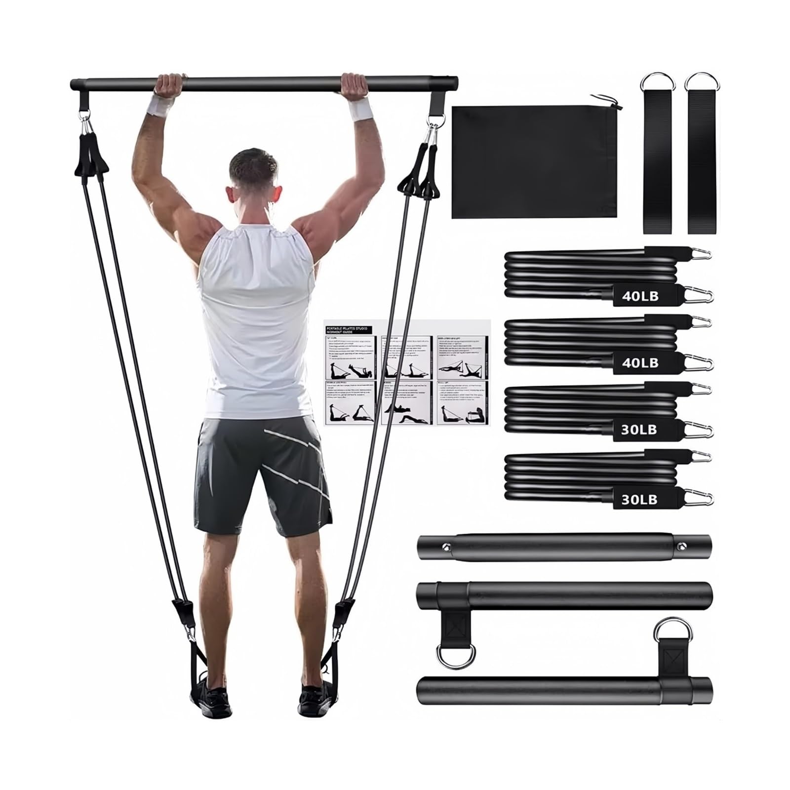 fasce di resistenza con maniglie Bastone da barra portatile for yoga e pilates con fascia di resistenza