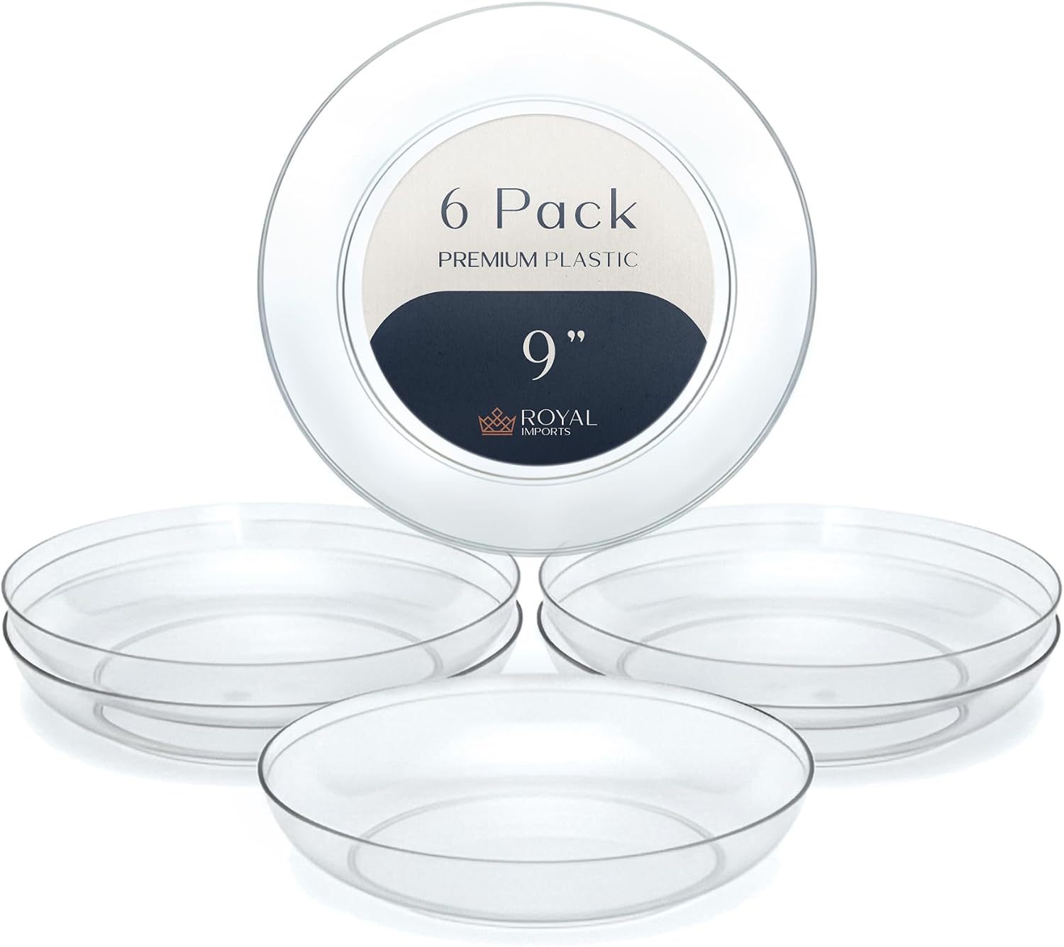 Royal Imports 9" Clear Plastic Saucer Plant Drip Tray, Low Pie Plate, Floral Flower Dish, Wedding, Party, Home and Holiday Decor, 6 Pack