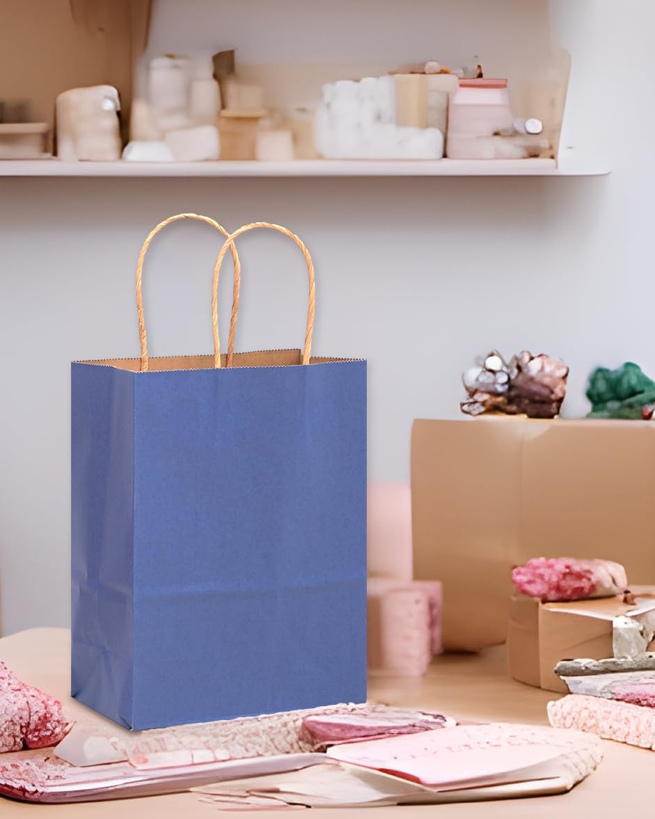qiqee 32-Packs Deep Blue Paper Gift Bags with Handles Bulk 7.6"x4.75"x10.5" Medium Size Gift Bags Multiple Uses - Image 5