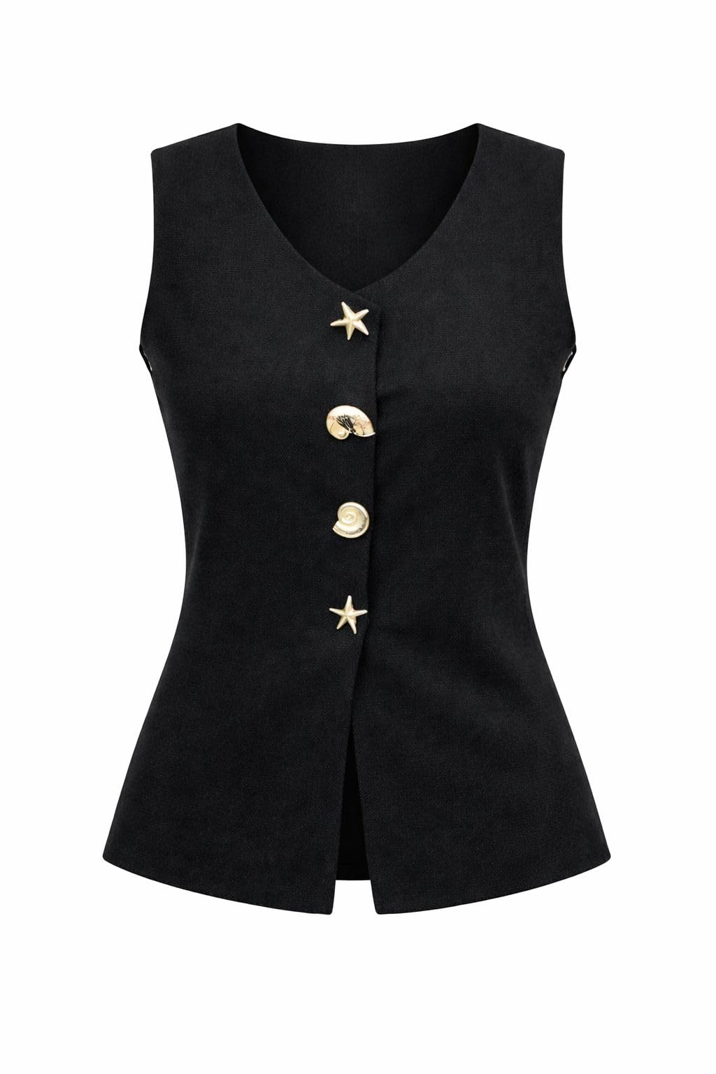 Women's Sleeveless V-Neck Vest Top with Decorative Shell and Starfish Buttons, Burgundy, Western Style-image-7