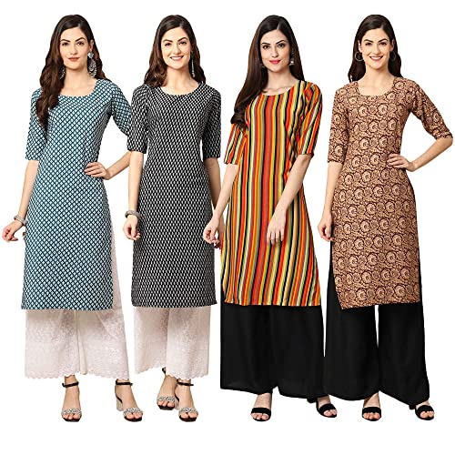Image of Pinkmint Women's Crepe Digital Print Straight Kurta [Pack of 4] (CCV-334-338-339-335)