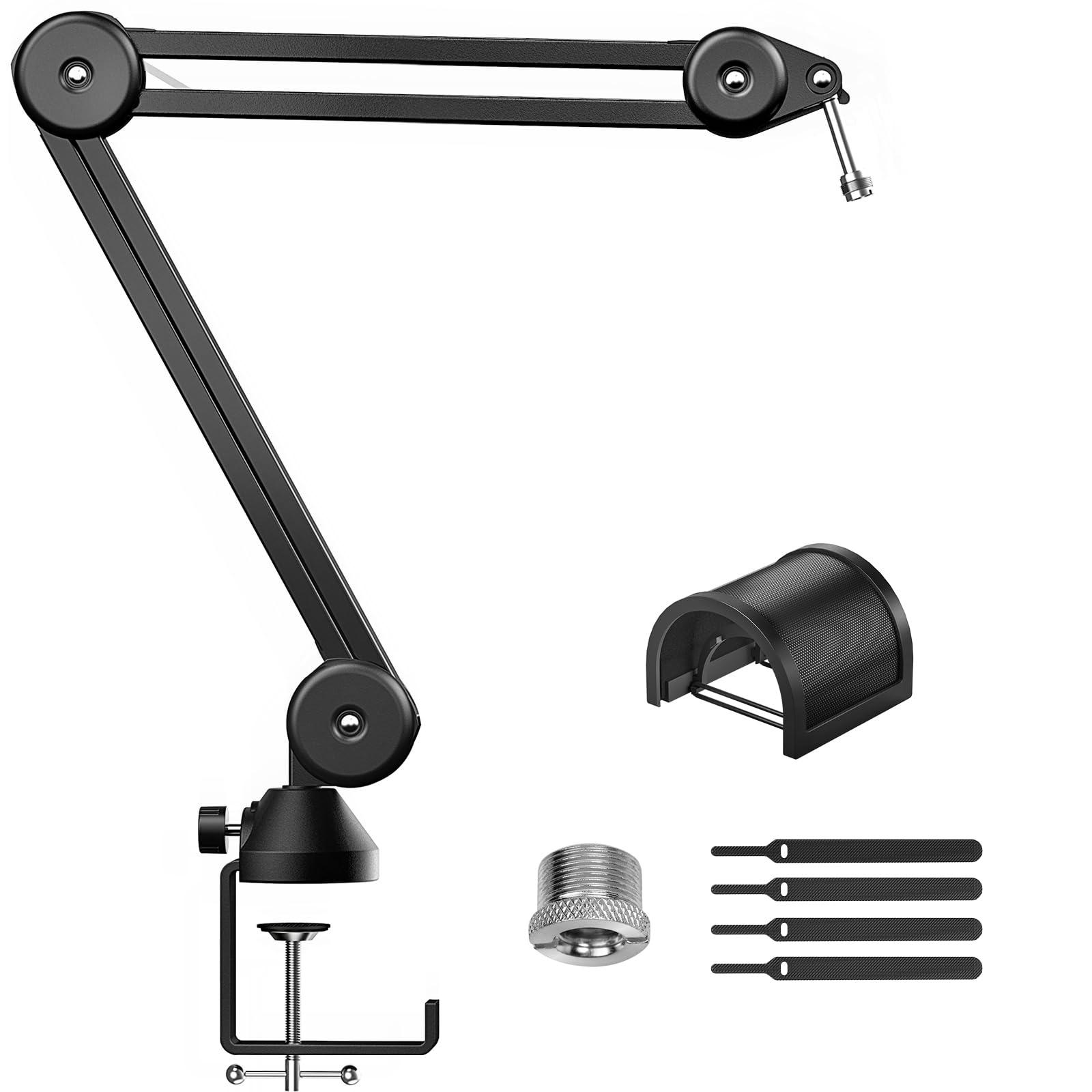 TONOR Mikrofonarm hoher Kompatibilität, Boom Arm, Mikrofon Ständer, einstellbarer Microphone Stand mit Extragroßer Popschutz, Kabelbindern, 3/8" bis 5/8" Adapter, 40 cm +40 cm, T40