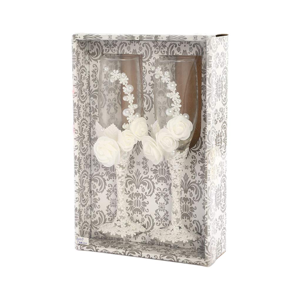 Amosfun Verres à Verres à vin de Mariage Fleur de Perle gobelets à vin romantiques pour Cadeau de Mariage fête de fian?ailles