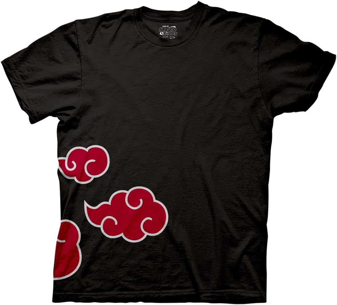 Naruto Shippuden Men's Short Sleeve T-Shirt Akatsuki Clouds & Anti-Leaf Front & Back Logo Officially Licensed