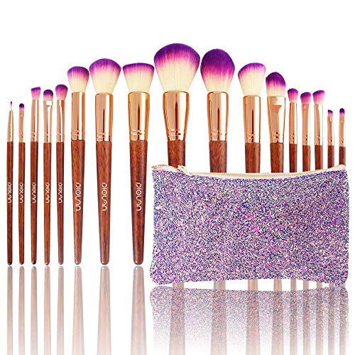 DIOLAN 17pcs Professional Makeup Brushes Set for Foundation Blending Blush Concealer Eye Shadow, Cruelty-Free Synthetic Fiber Bristles, Travel Makeup bag Included, Glitter Purple