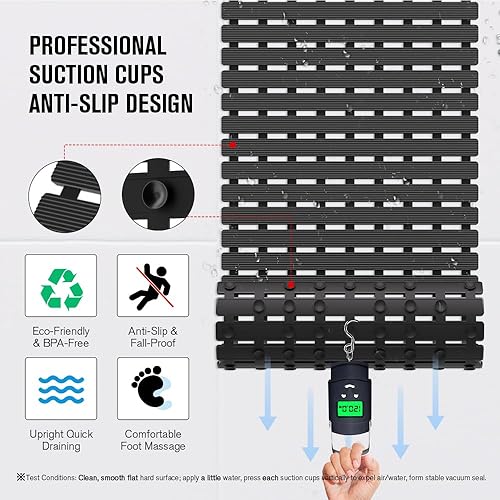 Miniatura 3 de MBOSS Tapete de ducha antideslizante para bañera, tapete de baño para ducha, tapete de baño antideslizante con orificio de drenaje y ventosas