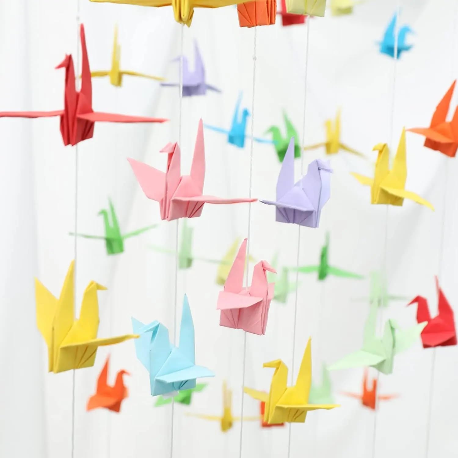 Colorful Origami Paper Crane Hanging Garlands (3x5.2ft Strings, 30 Cranes) - Bridal Shower, Baby Shower, Birthday Party Decor
