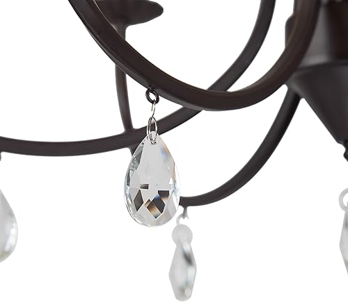 Miniatura 8 de LOG BARN Lámpara de araña de granja, lámpara negra de 6 luces para vestíbulo, dormitorio, comedor con colgantes de cristal, 22.5 pulgadas de diámetro