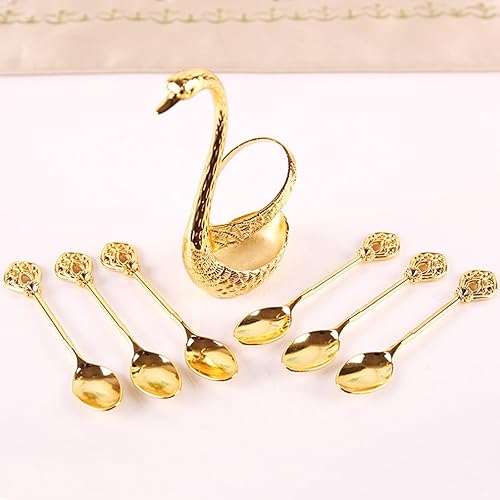 Miniatura 2 de Juego de cucharas de café con soporte de base de cisne, soporte de base de cisne de metal, organizador de cuchara con 6 cucharas, cucharas pequeñas