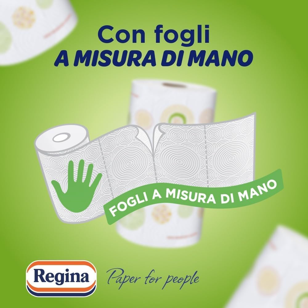 Regina Wish Carta Cucina - Confezione da 24 Rotoli, 135 Strappi per Rotoli, Fogli a misura di mano, Scegli quanto basta e sprechi di meno, Carta 100% FSC