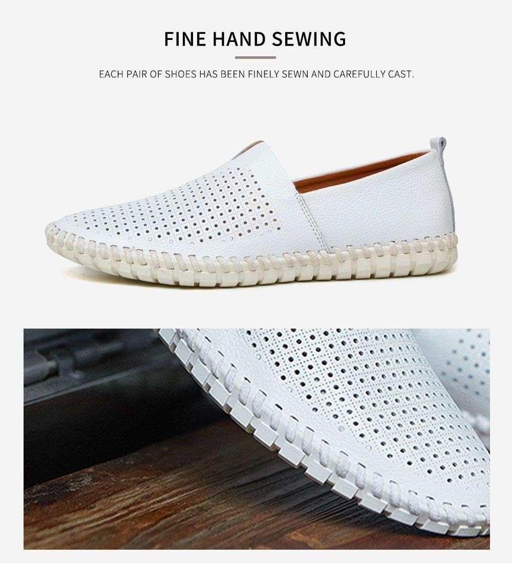 Men's Genuine Leather Loafer Shoes Slip On Soft Walking Shoes Perforated Driving Shoes - Image 4