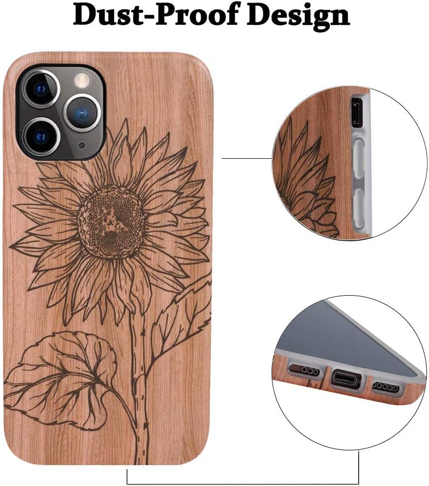 hepix iPhone 12 Pro Max Case Sunflower for Women iPhone 12 Pro Max Phone case Wood Grain, iPhone 12 Promax Sunflower Flower Floral Matte IMD Protective Brown Cover for iPhone 12 Pro Max 6.7 inch 2020