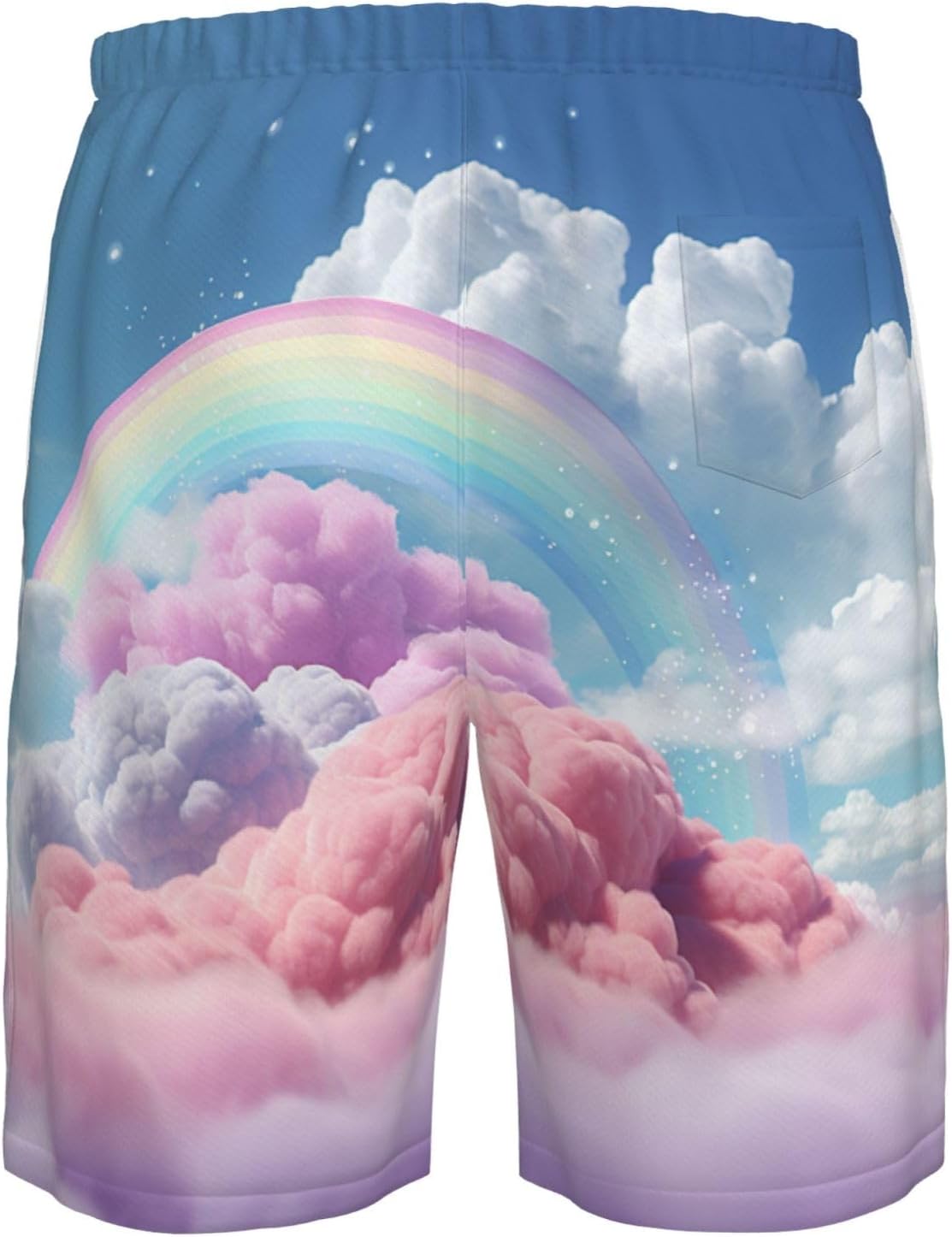 Rainbow Clouds Print Mens Casual Shorts Drawstring Summer Beach Stretch Shorts Novelty Swimtrunks