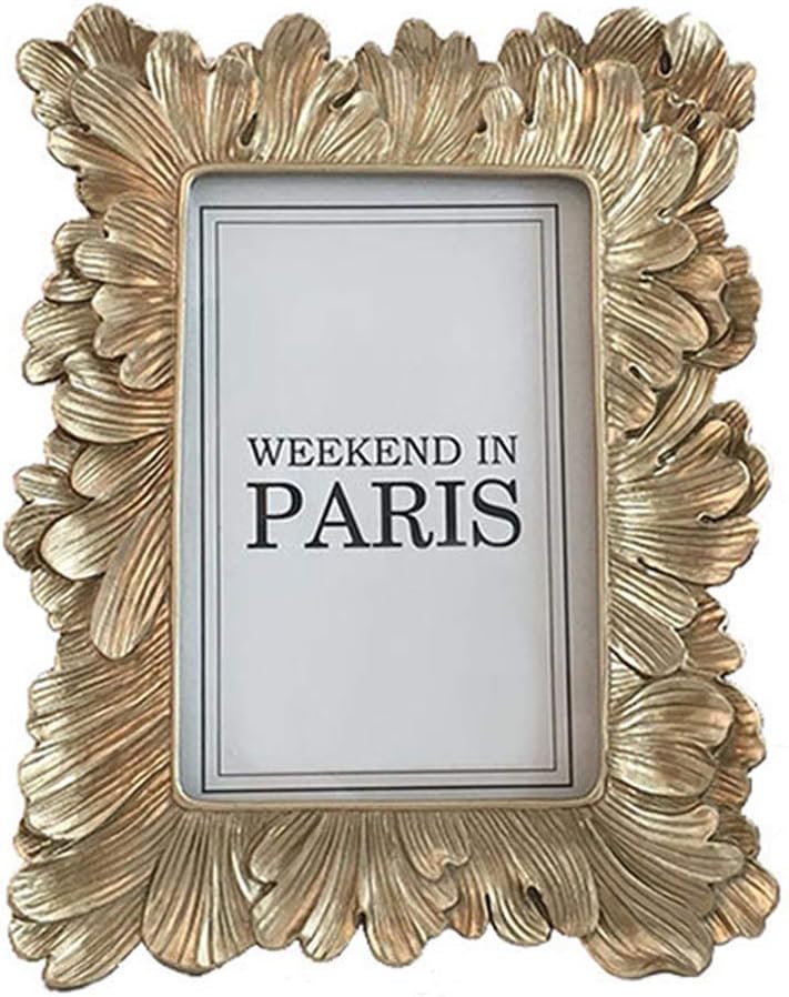 CISOO Vintage 5x7 Picture Frame Antique Photo Frame Table Top Display and Wall Hanging, Retro Home Decor, Ornate Photo Gallery Art (Pale Gold)