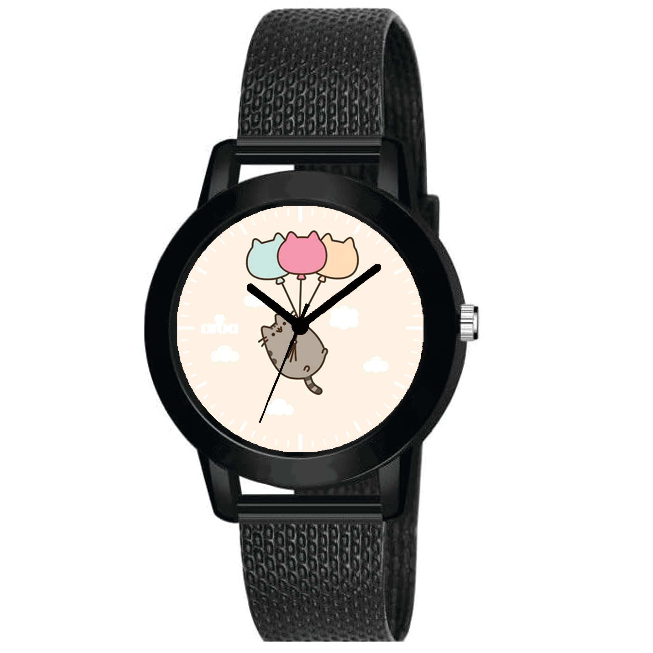 AROA Watch for Womens with Pusheen Flies with Balloons Model :615 in Black Metal Type Rubber Analog Watch Yellow Dial for Women Stylish Watch for Girls (B0C6HWBZ5T) Amazon Price History, Amazon Price Tracker