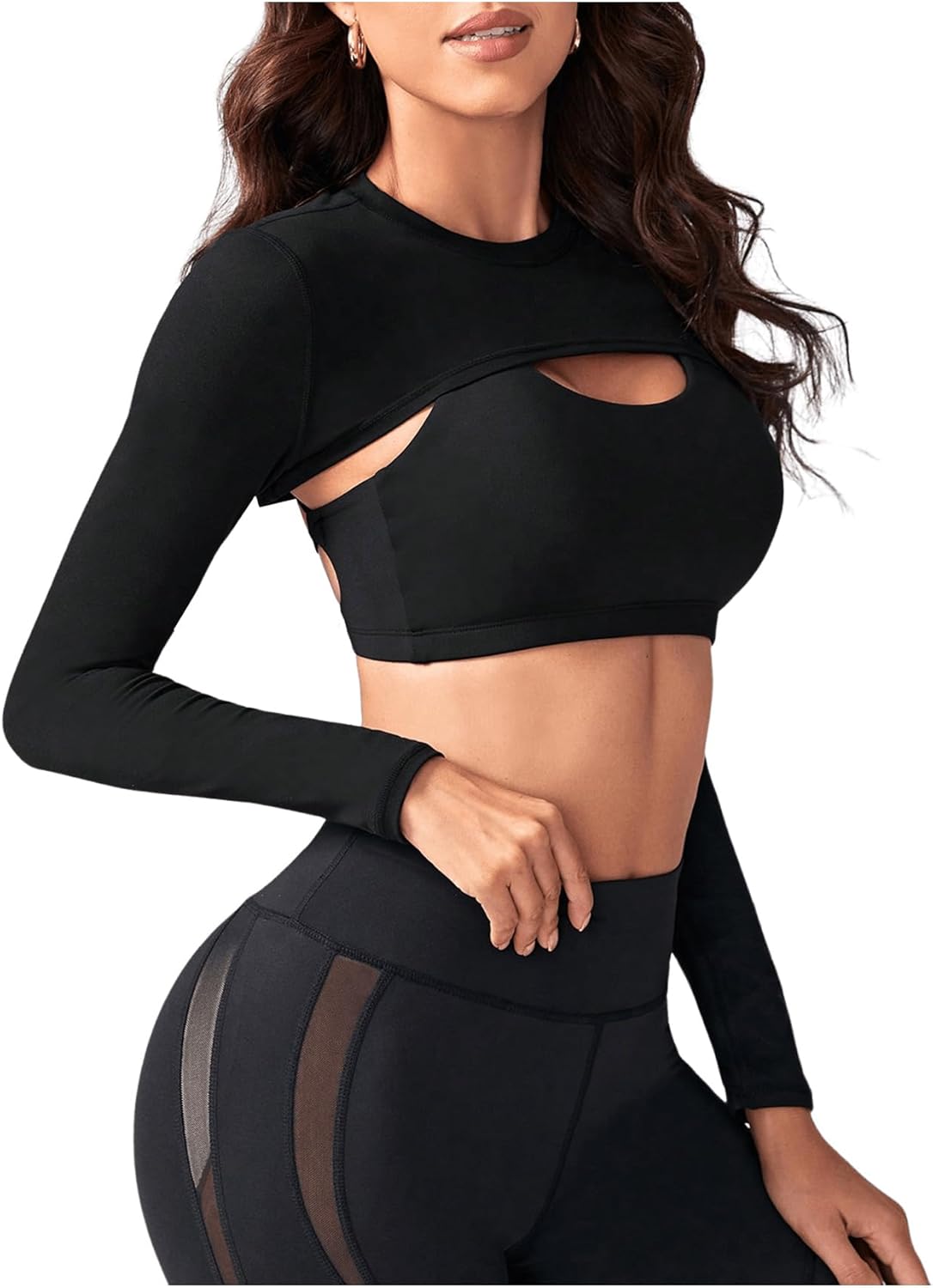 SweatyRocks Women's Ultrashort Cutout Workout Crop Top Exercise Long Sleeve Tee Shirt - Image 4
